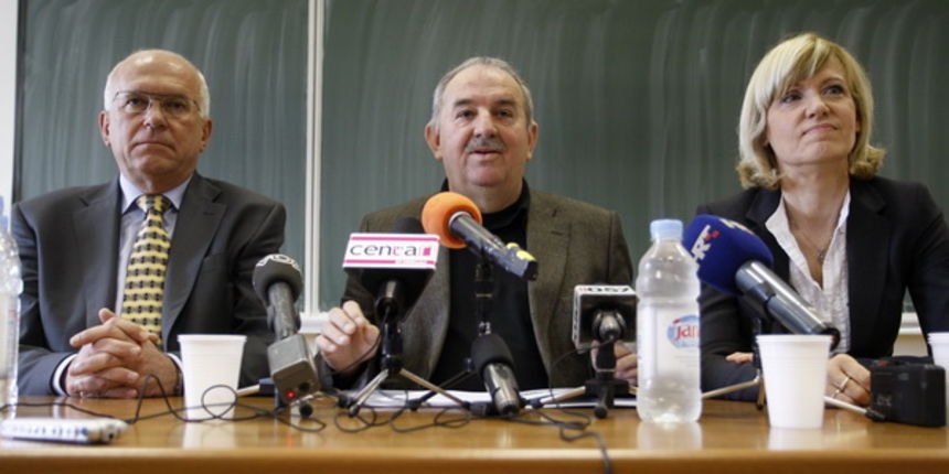Kandidati za gradonacenika Zvonimir Vrančić i Ingrid Antičević Marinović, moderator Nedjeljko Jusup,  Foto: Jure Miskovic / CROPIX