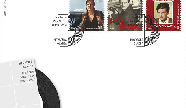 Nove poštanske marke s motivima Arsena Dedića, Ive Robića i Vice Vukova