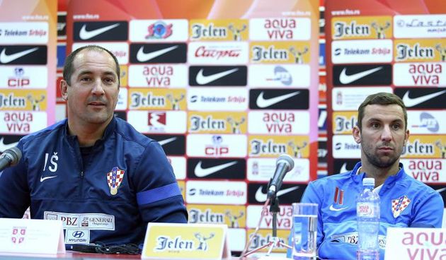 Konferencija za medije Hrvatske nogometne reprezentacije dan uoci kvalifikacijske utakmice protiv Srbije za odlazak na Svjetsko nogometno prvenstvo 2014. u Brazilu. Igor Stimac, Dario Srna. Photo: Goran Stanzl/PIXSELL