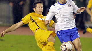 Split, 011210. 
Stadion HNK Hajduka u Poljudu.    
UEFA Europska liga utakmica HNK Hajduk – FC AEK .
Na fotografiji: Anas Sharbini.
Foto: Josko Ponos / CROPIX