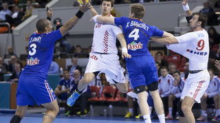 Zaragoza, Spanjolska, 230113.
Gradska dvorana Principe Felipe.
Svjetsko prvenstvo u rukometu za muskarce Spanjolska 2013.
Utakmica cetvrtfinala izmedju reprezentacija Hrvatske i Francuske.
Na fotografiji: detalj s utakmice.
Foto: Ante Cizmic / CROPIX