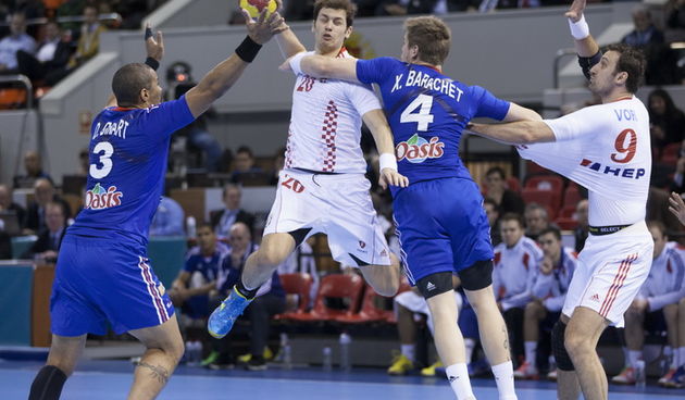 Zaragoza, Spanjolska, 230113.
Gradska dvorana Principe Felipe.
Svjetsko prvenstvo u rukometu za muskarce Spanjolska 2013.
Utakmica cetvrtfinala izmedju reprezentacija Hrvatske i Francuske.
Na fotografiji: detalj s utakmice.
Foto: Ante Cizmic / CROPIX