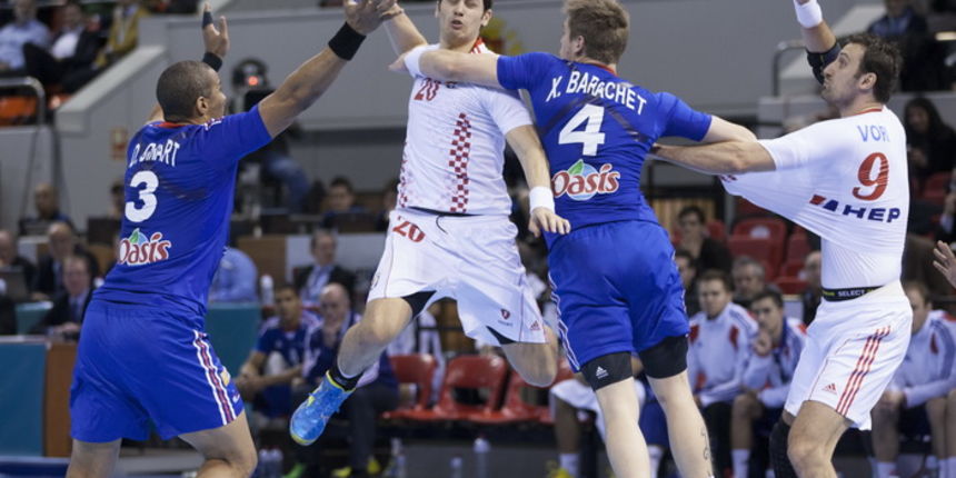 Zaragoza, Spanjolska, 230113.
Gradska dvorana Principe Felipe.
Svjetsko prvenstvo u rukometu za muskarce Spanjolska 2013.
Utakmica cetvrtfinala izmedju reprezentacija Hrvatske i Francuske.
Na fotografiji: detalj s utakmice.
Foto: Ante Cizmic / CROPIX