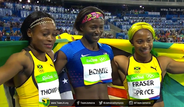 Rio 2016: Elaine Thompson (JAM), Tori Bowie (SAD) i Shelly-Ann Fraser-Pryce (JAM)