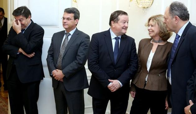 Zagreb – Predsjednik Vlade RH Zoran Milanovic primio je u Banskim dvorima izaslanstvo Rektorskog zbora. Vedran Mornar, Damir Boras. Photo: Patrik Macek/PIXSELL