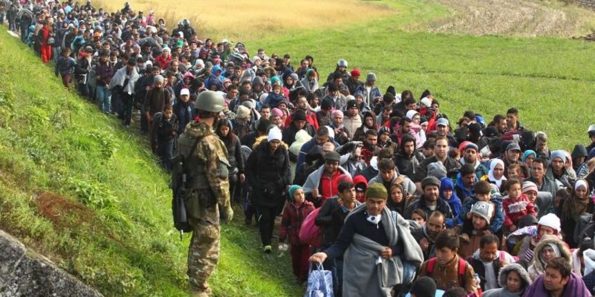 Brezice, Slovenija – Oko 2000 izbjeglica u koloni hoda od mjesta Rigonce prema kampu u Brezicama u pratnji Slovenske policije, Foto: Zeljko Lukunic/PIXSELL