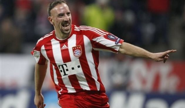 Franck Ribery of France celebrates after scoring during the Champions League Group E soccer match between FC Bayern Munich and FC Basel // AP Photo