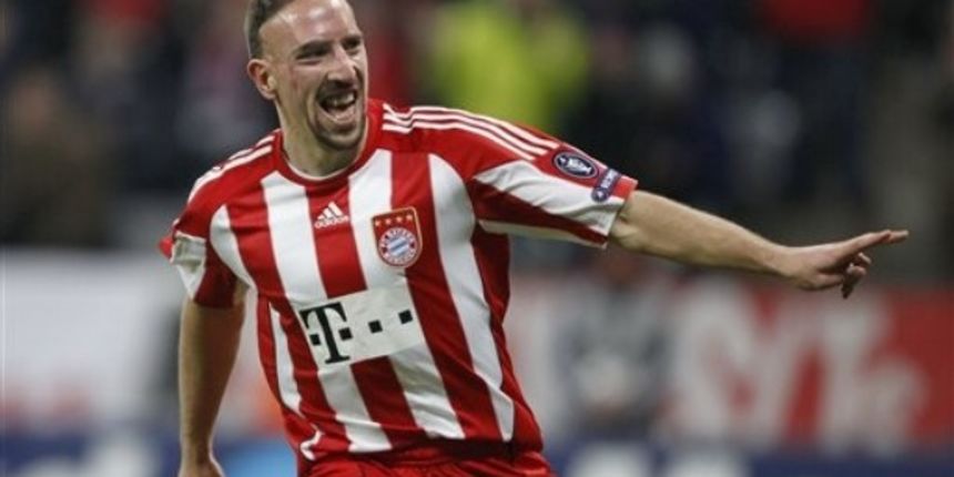 Franck Ribery of France celebrates after scoring during the Champions League Group E soccer match between FC Bayern Munich and FC Basel // AP Photo