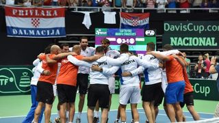 Davis Cup: Fešta nakon pobjede Marina Čilića nad Richardom Gasquetom i osiguranog plasmana u finale Davis Cupa. Photo: Hrvoje Jelavić/PIXSELL
