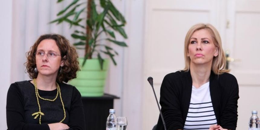 novinarskom domu odrzan okrugli stol koji organizira Vijece za elektronicke medije pod nazivom “Novinarska etika u pracenju izbornih kampanja”. Mirna Zidaric, Nina Obuljen Korzinek. Photo: Luka Stanzl/PIXSELL