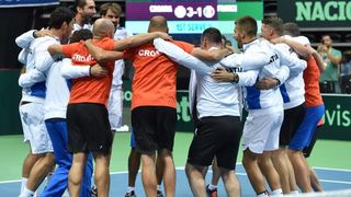 Davis Cup: Fešta nakon pobjede Marina Čilića nad Richardom Gasquetom i osiguranog plasmana u finale Davis Cupa. Photo: Hrvoje Jelavić/PIXSELL