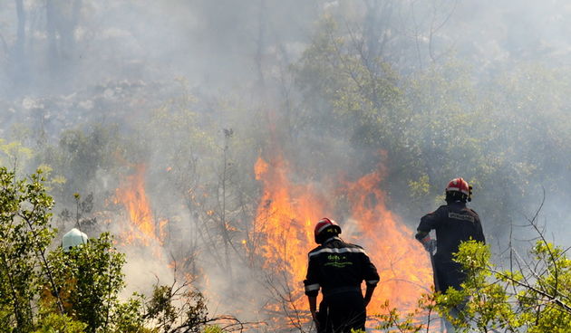 Benkovacka cesta , 21081.Na benkovackoj cesti u blizini Vodica buknuo je pozar kojeg gasi oko 30 vatrogasci i dva kanadera.Foto: Nikolina Vukovic Stipanicev / SIBENSKI LIST / CROPIX