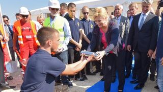 Predsjednica Kolinda Grabar Kitarović otvorila radove na zgradi putničkog terminala u Gaženici. Photo: Dino Stanin/PIXSELL Predsjednica Kolinda Grabar Kitarović otvorila radove na zgradi putničkog terminala u Gaženici. Photo: Dino Stanin/PIXSELL