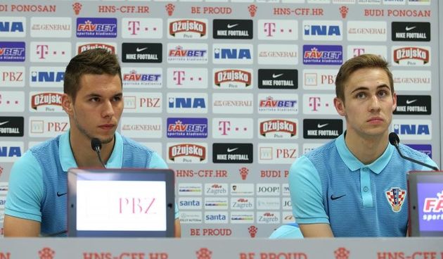 Deauville, Francuska – Konferencija za medije Hrvatske nogometne reprezentacije u Media centru u Deauvilleu. Marko Pjaca, Marko Rog. Photo: Goran Stanzl/PIXSELL