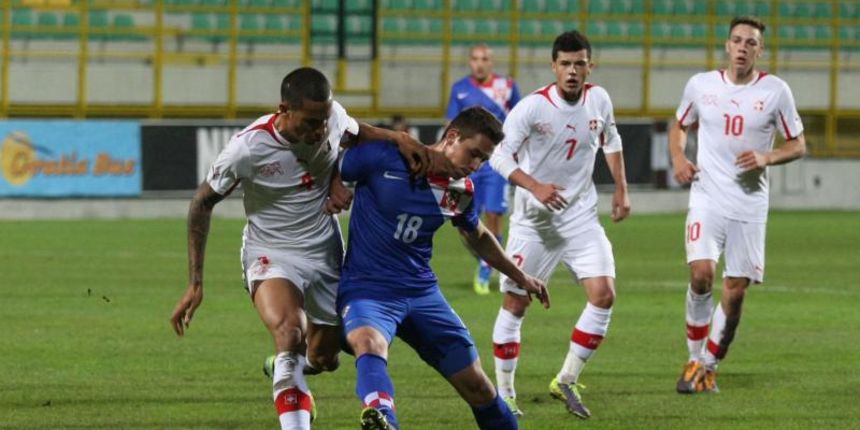 14.11.2013., stadion Aldo Dorsina, Pula – Kvalifikacijska utakmica skupine 5 za U-21 Europsko prvenstvo u Ceskoj 2015, Hrvatska – Svicarska. Marko Pjaca, Darko Jevtic, Leo Lacroix, Michael Frey. Photo: Dusko Marusic/PIXSELL 14.11.2013., stadion Aldo Dorsina, Pula – Kvalifikacijska utakmica skupine 5 za U-21 Europsko prvenstvo u Ceskoj 2015, Hrvatska – Svicarska. Marko Pjaca, Darko Jevtic, Leo Lacroix, Michael Frey. Photo: Dusko Marusic/PIXSELL