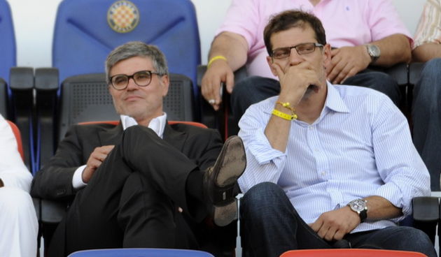 Split, 040811.
Stadion Poljud.
Utakmica 3. pretkola kupa Europske lige Hajduk – Stoke City.
Na slici: Aljosa Asanovic i Slaven Bilic
Foto: Nikola Vilic / CROPIX