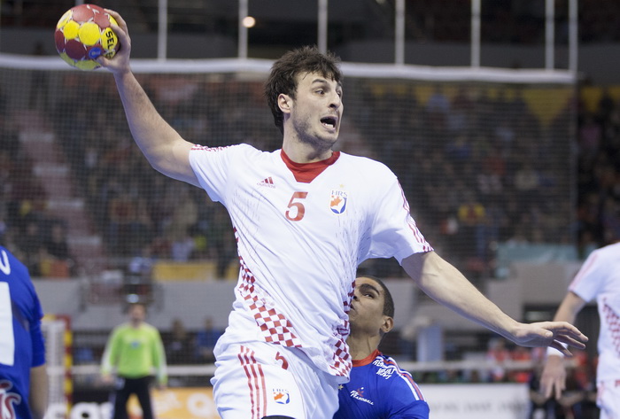 Zaragoza, Spanjolska, 230113.
Gradska dvorana Principe Felipe.
Svjetsko prvenstvo u rukometu za muskarce Spanjolska 2013.
Utakmica cetvrtfinala izmedju reprezentacija Hrvatske i Francuske.
Na fotografiji: Domagoj Duvnjak.
Foto: Ante Cizmic / CROPIX