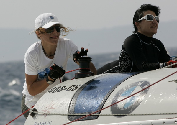 Split, 160909.
Danas je flotnim plovom zapoceo 23. ACI Match Race kup. 
Na fotografiji: posada Frapa Womens sailng team kormilarke Tihane Tadinac.
Foto: Jakov Prkic / CROPIX
