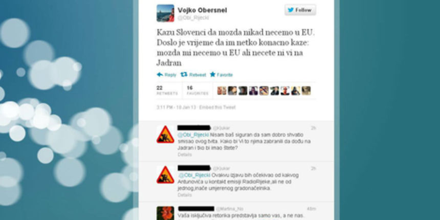 Obersnel na Twitteru: Možda mi nećemo u EU, ali Slovenci neće na Jadran, foto-media servis Obersnel na Twitteru: Možda mi nećemo u EU, ali Slovenci neće na Jadran, foto-media servis