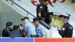 Intervencija policije na tribini s navijačima Zadra na utakmici Cibone i Zadra (80-71). Photo: Goran Stanzl/PIXSELL Intervencija policije na tribini s navijačima Zadra na utakmici Cibone i Zadra (80-71). Photo: Goran Stanzl/PIXSELL