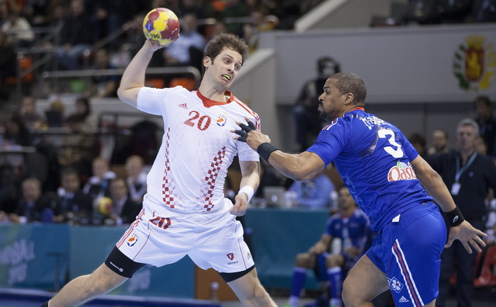 Zaragoza, Spanjolska, 230113.
Gradska dvorana Principe Felipe.
Svjetsko prvenstvo u rukometu za muskarce Spanjolska 2013.
Utakmica cetvrtfinala izmedju reprezentacija Hrvatske i Francuske.
Na fotografiji: Damir Bicanic.
Foto: Ante Cizmic / CROPIX