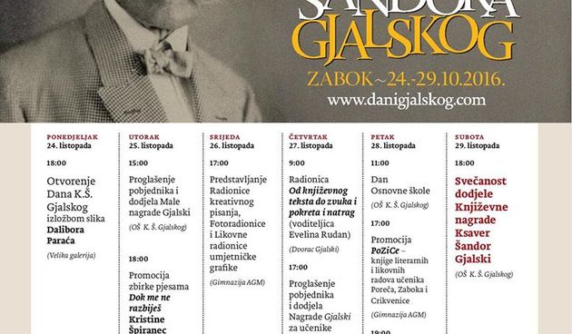24. listopada u Zaboku “Dani Ksavera Šandora Gjalskog”
