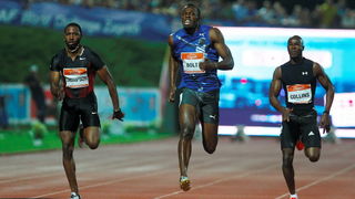 Zagreb, 130911.
IAAF World Challenge Zagreb 2011, 
61. memorijal Borisa Hanzekovica na atletskom stadionu Mladost na Savi.
Na slici: Usain Bolt pobjednik na 100 m.
Foto: Goran Mehkek / CROPIX