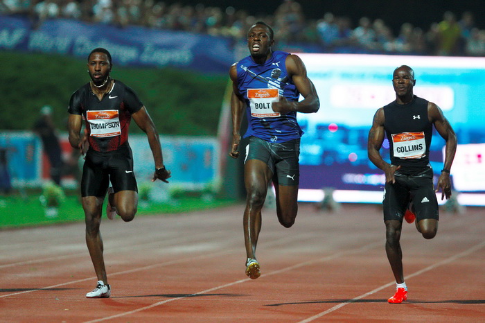 Zagreb, 130911.
IAAF World Challenge Zagreb 2011, 
61. memorijal Borisa Hanzekovica na atletskom stadionu Mladost na Savi.
Na slici: Usain Bolt pobjednik na 100 m.
Foto: Goran Mehkek / CROPIX