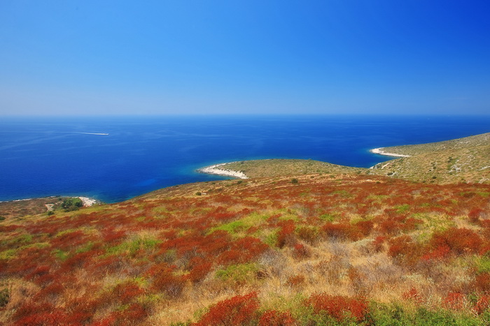 Dugi otok, 260609.
Dugi otok je jedva 1,5 sat udaljen od Zadra, jedan je od skrivenih Jadransih bisera. Sa raznolikom prirodom i plazama, cistim morem, on je namjenjen gostima koji vise cijene prirodu od zabave.
Na slici: juzni dio Dugog otoka i beskrajna