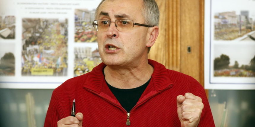 Zagreb, 291112.
Mazuranicev trg 11, zgrada Hrvatskog sumarskog drustva.
Povodom danasnjeg strajka prosvjetara, odrzana je press konferencija Matice hrvatskog sindikata u zgradi Hrvatskog sumarskog drustva.
Na fotografiji: Zeljko Stipic, predsjednik sindik