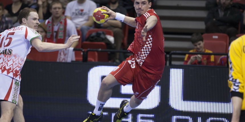 Zaragoza, 210113.Gradska dvorana Principe Felipe.Svjetsko prvenstvo u rukometu za muskarce Spanjolska 2013.Utakmica osmine finala izmedju Hrvatske i Bjelorusije.Na fotografiji: Ivan Nincevic.Foto: Ante Cizmic / CROPIX