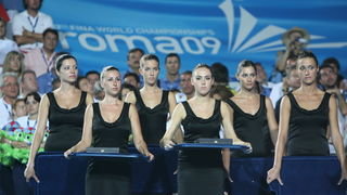 Rim, 010809. 
13 Svjetsko prvenstvo prvenstvo Rim 2009.
Vaterpolo utakmica za trece mjesto:  Hrvatska – Amerika.
Na fotografiji :  djevojke s medaljama.
Foto: Vladimir Dugandzic / CROPIX