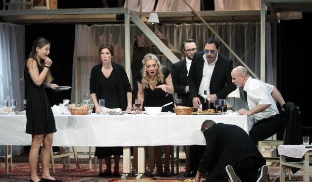 Zagreb – Proba predstave Kolovoz u okrugu Osage. Jelena Miholjevic, Janko Rakos, Bojana Gregoric Vejzovic, Nela Kocsis, Ranko Zidaric, Darko Milas. Photo: Goran Jakus/PIXSELL