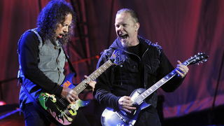 Zagreb, 160510.
Hipodrom.
Koncert heavy metal gruope Metallica.
Na slici: James Hetfield i Kirk Hammett.
Foto: Boris Kovacev / CROPIX