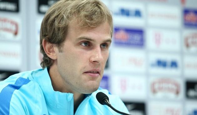 Deauville, Francuska – Ivan Strinic na konferenciji za medije hrvatske nogometne reprezentacije u Media centru – Palais Omnisports osvrnuo se protekle dogadjaja na terenu i izvan njega. Photo: Sanjin Strukic/PIXSELL