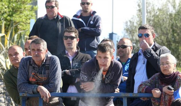 Lamjana: Prosvjed djelatnika “Naute” koji su zapriječili ulaz u krug škvera stečajnom upravitelju Alainu Khanu, Foto: Dino Stanin/PIXSELL