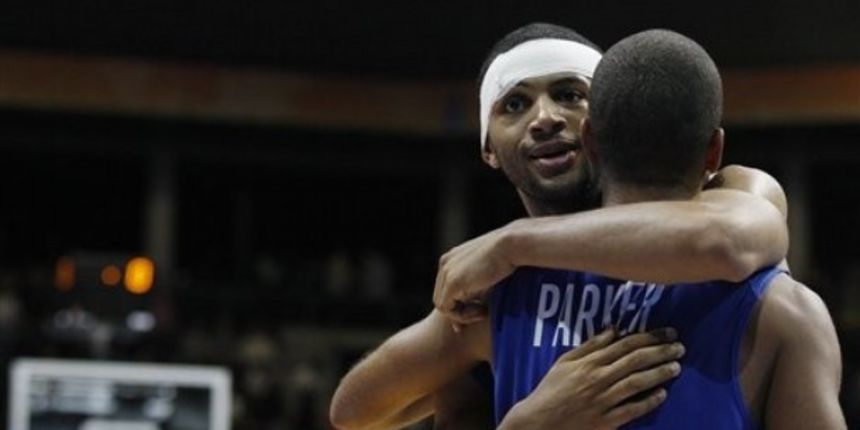Nicolas Batum, left, from France celebrates with his teammate Tony Parker, right // AP Photo Nicolas Batum, left, from France celebrates with his teammate Tony Parker, right // AP Photo