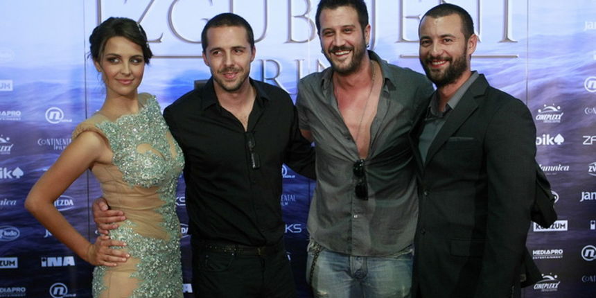 Zagreb, 260612.
Kaptol centar.
Veceras je u Cineplexxu odrzana premjiera filma Larin izbor – zgubljeni princ. 
Na fotografiji: Doris Pincic, Filip Juricic, Mladen Vulic i Ivan Herceg.
Foto: Ronald Gorsic / CROPIX