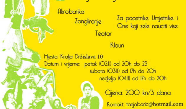 U Zadru će se 2, 3. i 4. studenog 2012. održati radionica cirkuskih vještina. Sadržaji kao što su akrobatika, žongliranje, teatar, klaun biti će predstavljeni Zadranima atraktivnim pristupom sa tri pedagoga iz Splita