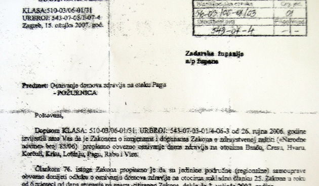 Dopis Ministarstva zdravstva Zadarskoj županiji (Foto: J. Portada)