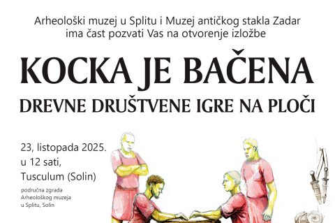 Muzej antičkog stakla u Zadru s izuzetnim zadovoljstvom najavljuje četvrto međumuzejsko gostovanje izložbe „Kocka je bačena: drevne društvene igre na ploči“ koja će se otvoriti u četvrtak, 23. listopada 2025. u 12,00 sati u Priručnoj zbirci i lokalitetu Salona. Muzej antičkog stakla u Zadru s izuzetnim zadovoljstvom najavljuje četvrto međumuzejsko gostovanje izložbe „Kocka je bačena: drevne društvene igre na ploči“ koja će se otvoriti u četvrtak, 23. listopada 2025. u 12,00 sati u Priručnoj zbirci i lokalitetu Salona.